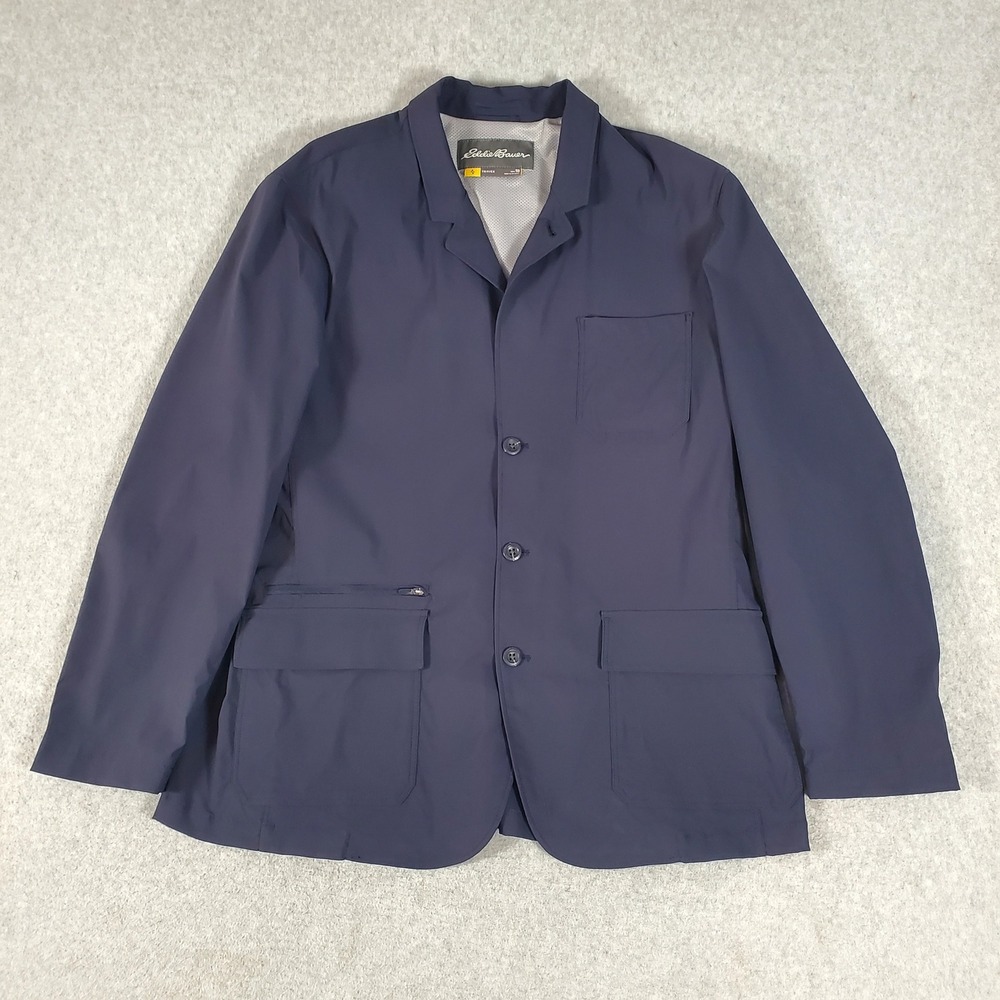 Eddie Bauer Travex Voyager Blazer Mens 50 Navy Blue Stretch Travel Jacket Coat